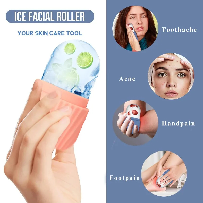 Ice roller for face - silicone ice facial tool open and closed